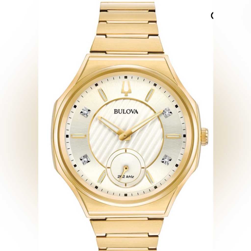 Bulova Gold Curv Watch With Diamond Accents Unisex Watch